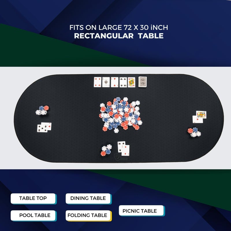 Feltectors Poker Table Mat 72 x 30 Inches, Poker Table Top with Storage Bag, Portable Rubber Backed Fits Up to 10 Players for Casino Games - Black - Image 3